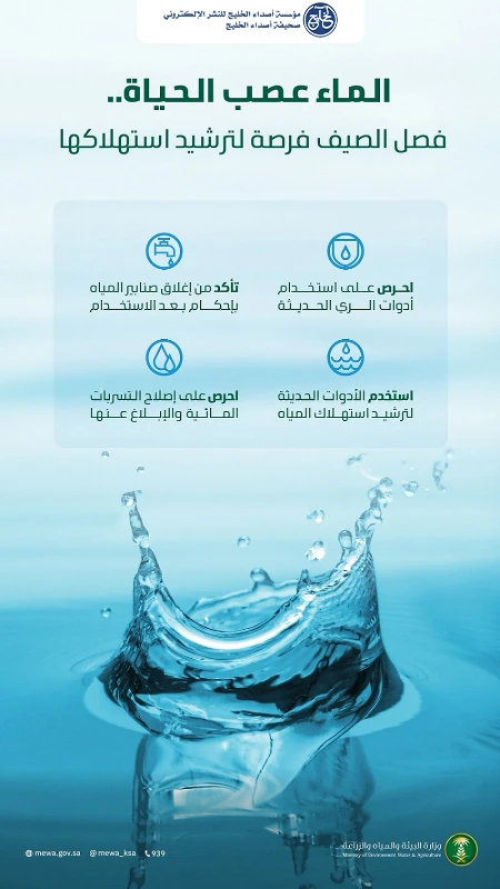 "البيئة" تدعو إلى ترشيد استهلاك المياه وتعزيز الاستخدام المسؤول خلال الصيف