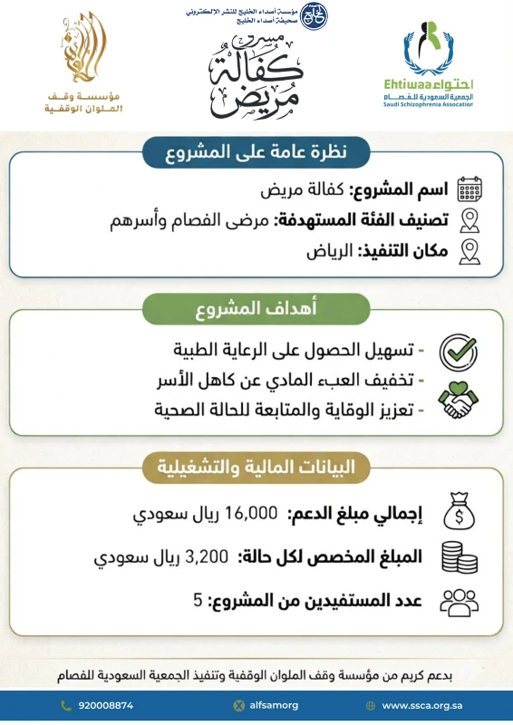 مشروع "كفالة مريض".. رسائل مساندة حقيقية لخدمة مرضى الفصام وأسرهم