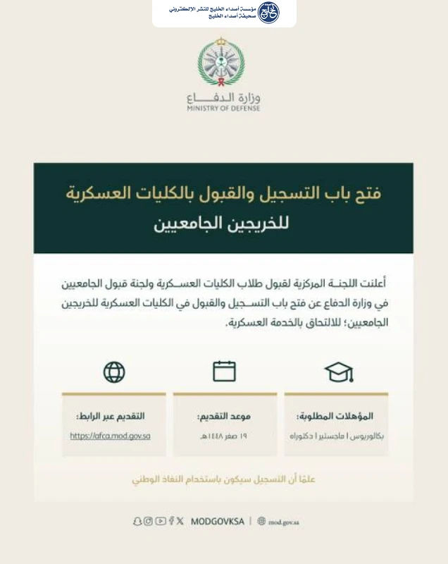 فتح القبول بالكليات العسكرية.. اليوم